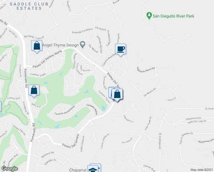 map of restaurants, bars, coffee shops, grocery stores, and more near 13016 Cedilla Place in San Diego