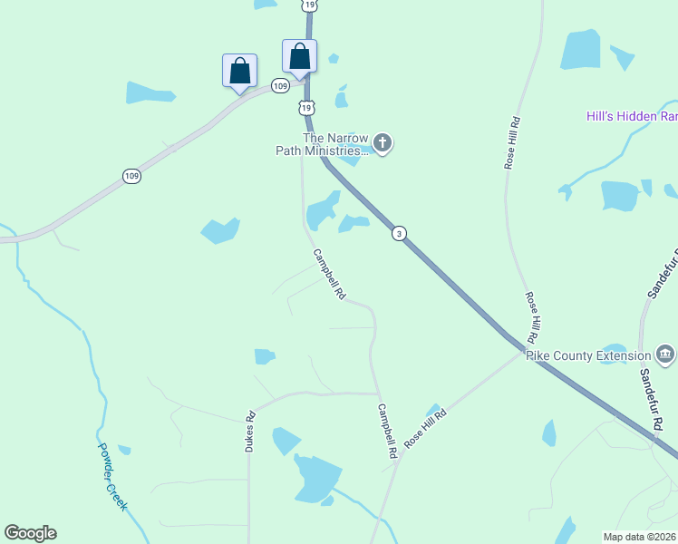 map of restaurants, bars, coffee shops, grocery stores, and more near 441 Campbell Road in Meansville