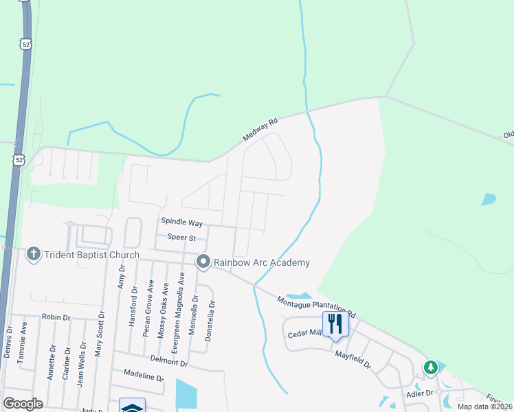 map of restaurants, bars, coffee shops, grocery stores, and more near 406 Philbrick Drive in Goose Creek