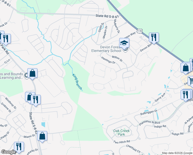 map of restaurants, bars, coffee shops, grocery stores, and more near 257 Okehampton Way in Goose Creek
