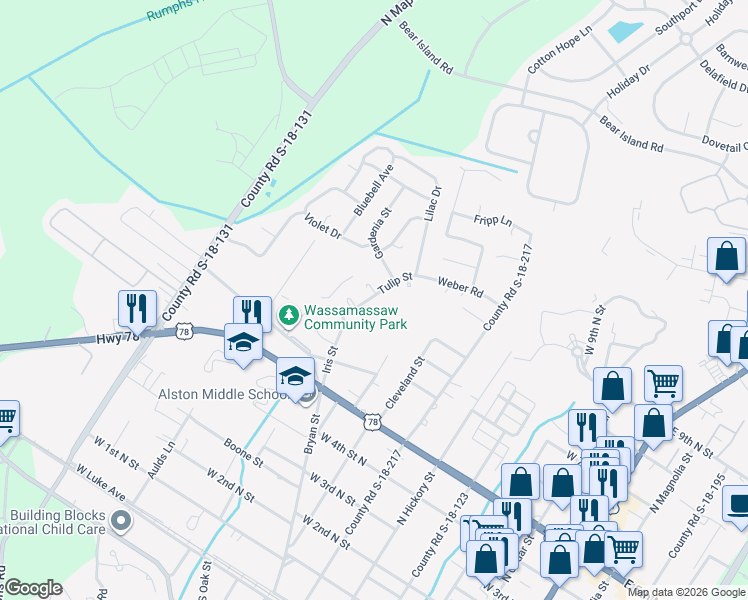 map of restaurants, bars, coffee shops, grocery stores, and more near 508 Tulip Street in Summerville