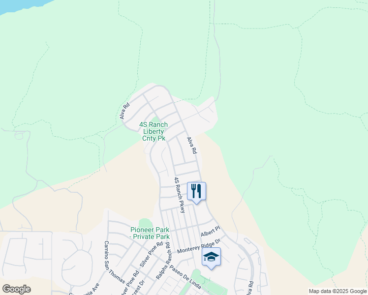 map of restaurants, bars, coffee shops, grocery stores, and more near 17541 Black Granite Drive in San Diego