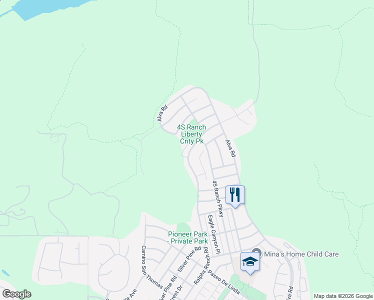 map of restaurants, bars, coffee shops, grocery stores, and more near 17576 Ralphs Ranch Road in San Diego