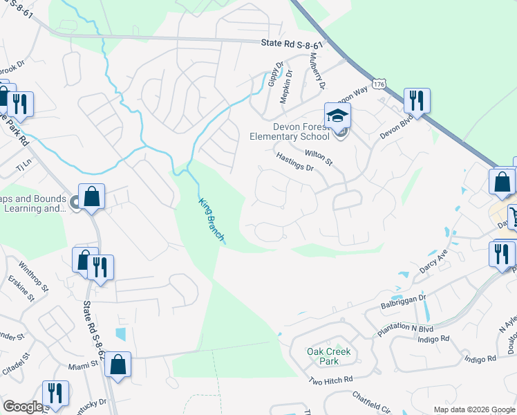 map of restaurants, bars, coffee shops, grocery stores, and more near 257 Okehampton Way in Goose Creek