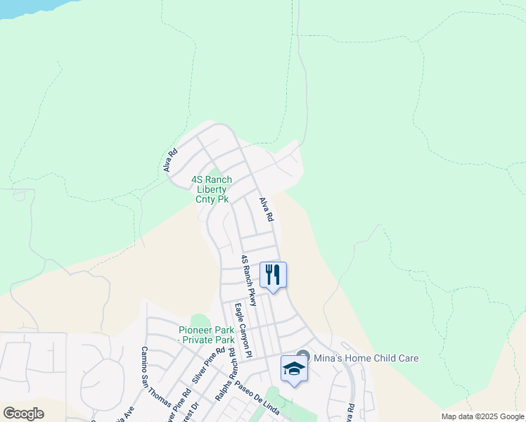 map of restaurants, bars, coffee shops, grocery stores, and more near 17565 Black Granite Drive in San Diego