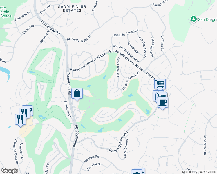 map of restaurants, bars, coffee shops, grocery stores, and more near 17620 Plaza Ascope in San Diego