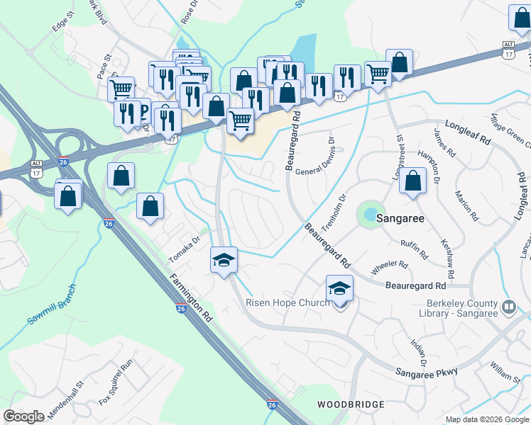 map of restaurants, bars, coffee shops, grocery stores, and more near 1060 Cobblestone Boulevard in Summerville