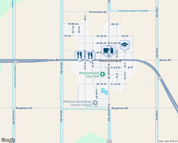 map of restaurants, bars, coffee shops, grocery stores, and more near 298 West 3rd Street in Westmorland