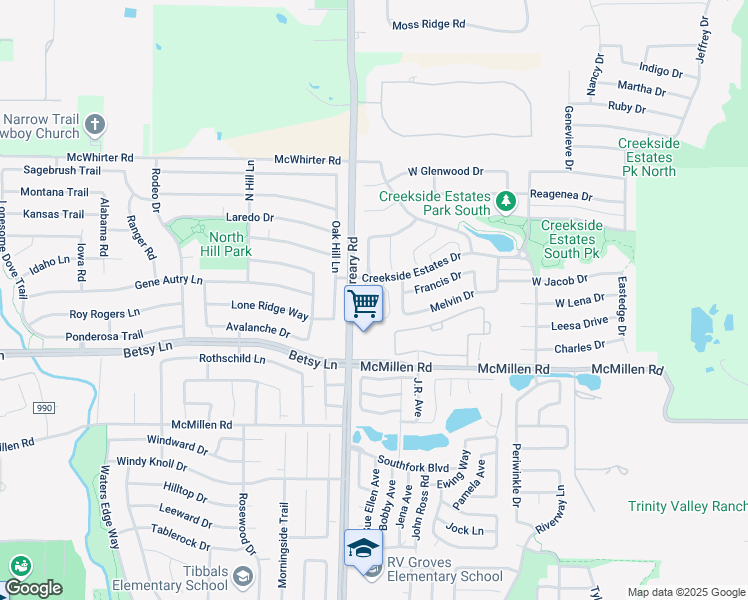 map of restaurants, bars, coffee shops, grocery stores, and more near 1420 McCreary Road in Wylie
