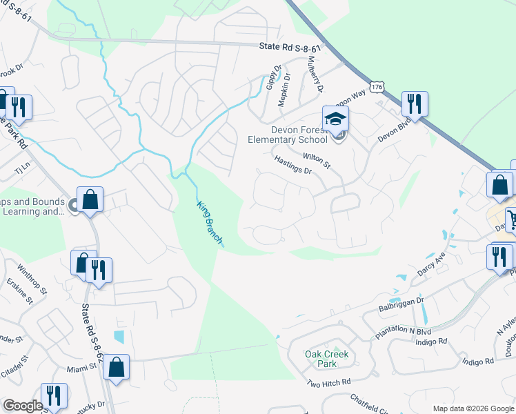 map of restaurants, bars, coffee shops, grocery stores, and more near 401 Plymouth Court in Goose Creek