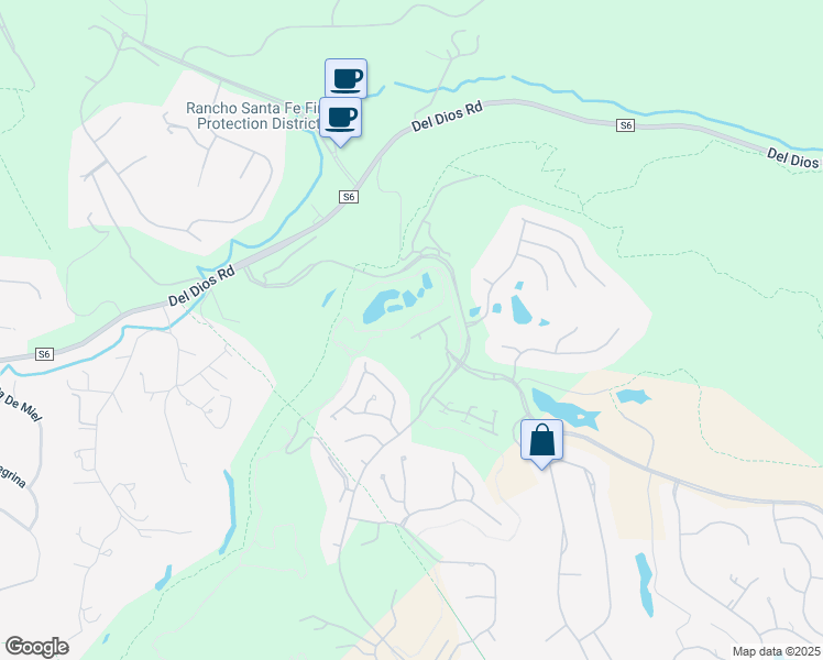 map of restaurants, bars, coffee shops, grocery stores, and more near 17216 Turf Club Drive in San Diego