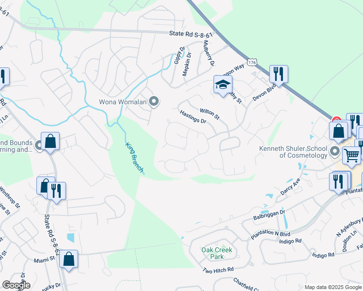 map of restaurants, bars, coffee shops, grocery stores, and more near 269 Okehampton Way in Goose Creek