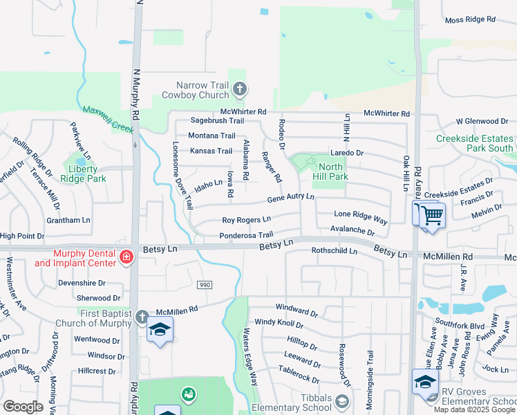 map of restaurants, bars, coffee shops, grocery stores, and more near 408 Gene Autry Lane in Murphy