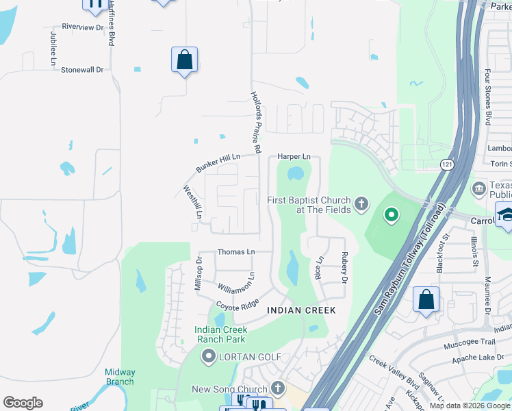 map of restaurants, bars, coffee shops, grocery stores, and more near 900 Holfords Prairie Rd in Lewisville