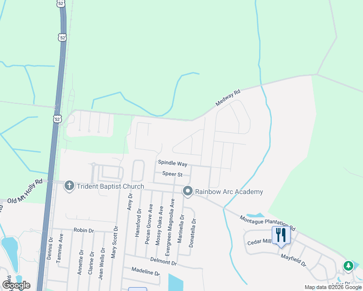 map of restaurants, bars, coffee shops, grocery stores, and more near 407 Vinicio Drive in Goose Creek