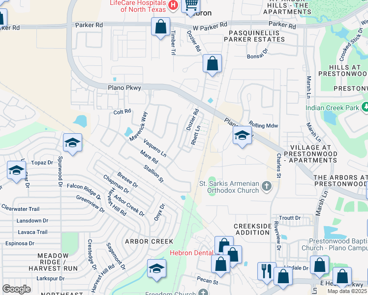 map of restaurants, bars, coffee shops, grocery stores, and more near 4661 Dozier Road in Carrollton