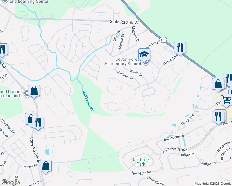 map of restaurants, bars, coffee shops, grocery stores, and more near 279 Okehampton Way in Goose Creek
