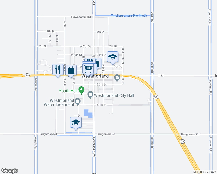 map of restaurants, bars, coffee shops, grocery stores, and more near 246 East 3rd Street in Imperial