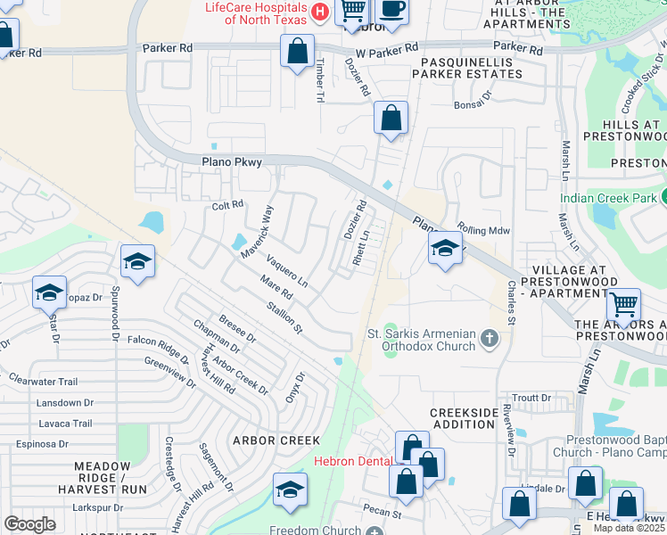 map of restaurants, bars, coffee shops, grocery stores, and more near 4661 Dozier Road in Carrollton