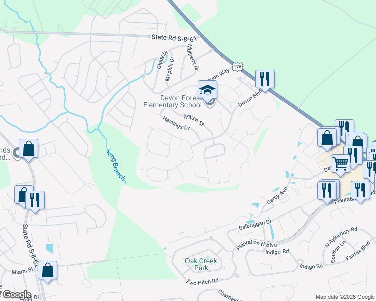 map of restaurants, bars, coffee shops, grocery stores, and more near 101 Kingsbridge Drive in Goose Creek