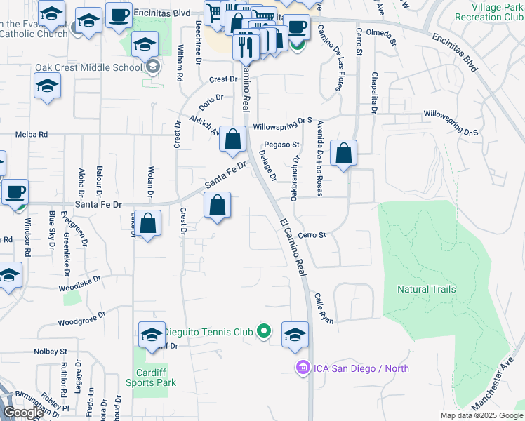 map of restaurants, bars, coffee shops, grocery stores, and more near 805 Elmview Drive in Encinitas