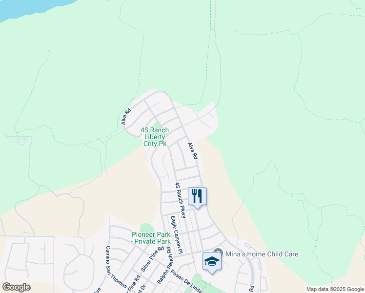 map of restaurants, bars, coffee shops, grocery stores, and more near 17565 Black Granite Drive in San Diego
