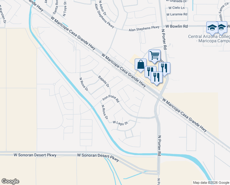 map of restaurants, bars, coffee shops, grocery stores, and more near 17264 North Rosemont Street in Maricopa