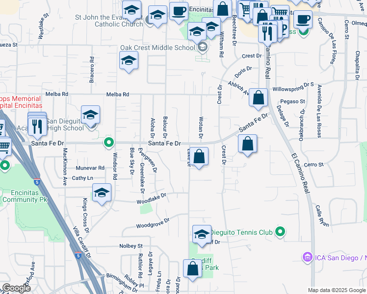 map of restaurants, bars, coffee shops, grocery stores, and more near 1245 Canton Court in Encinitas