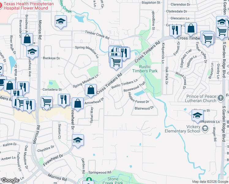 map of restaurants, bars, coffee shops, grocery stores, and more near 1504 Ash Grove Ct in Flower Mound