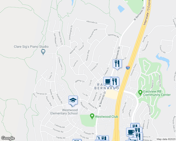 map of restaurants, bars, coffee shops, grocery stores, and more near 11389 Duenda Rd in San Diego