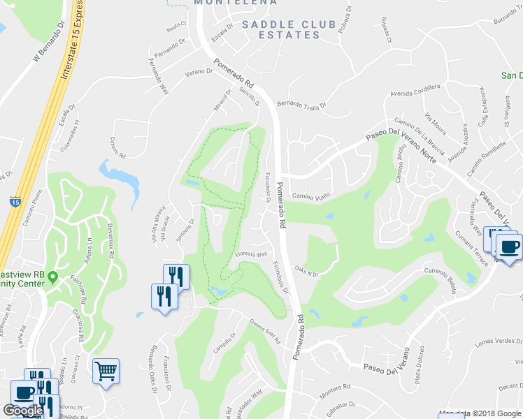 map of restaurants, bars, coffee shops, grocery stores, and more near 12450 Bodega Court in San Diego