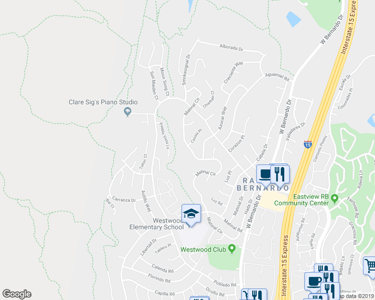 map of restaurants, bars, coffee shops, grocery stores, and more near 10709 Matinal Circle in San Diego