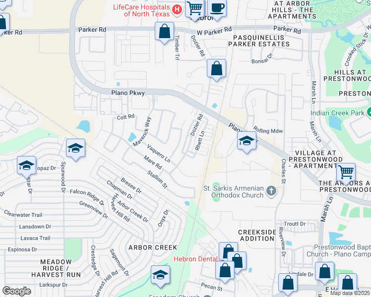 map of restaurants, bars, coffee shops, grocery stores, and more near 4661 Dozier Road in Carrollton