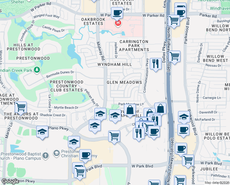 map of restaurants, bars, coffee shops, grocery stores, and more near 6304 Old York Drive in Plano