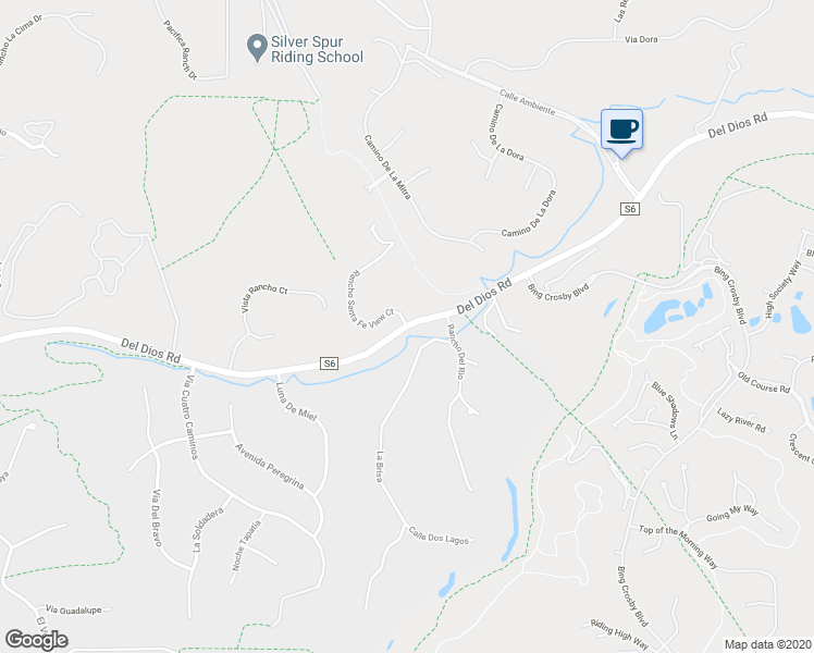 map of restaurants, bars, coffee shops, grocery stores, and more near Del Dios Hwy & Rancho Santa Fe View Ct in Rancho Santa Fe