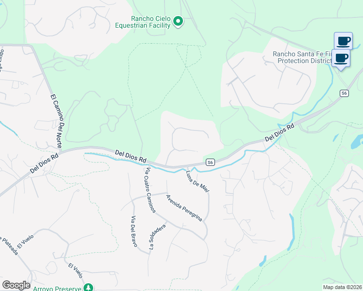 map of restaurants, bars, coffee shops, grocery stores, and more near 7345 Vista Rancho Court in Rancho Santa Fe