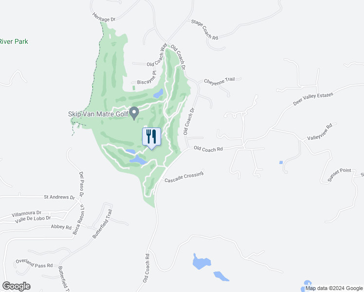 map of restaurants, bars, coffee shops, grocery stores, and more near 18030 Old Coach Drive in Poway