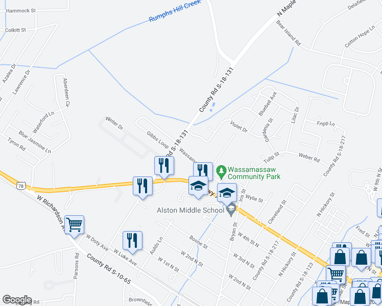 map of restaurants, bars, coffee shops, grocery stores, and more near 815 Wassamassaw Road in Summerville