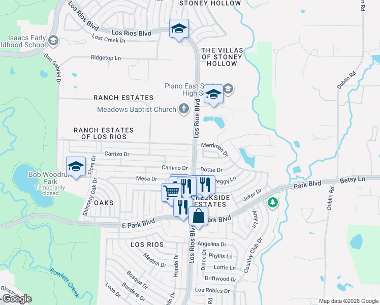 map of restaurants, bars, coffee shops, grocery stores, and more near 4125 Carrizo Drive in Plano