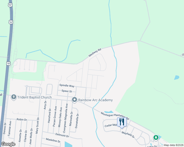 map of restaurants, bars, coffee shops, grocery stores, and more near 406 Philbrick Drive in Goose Creek