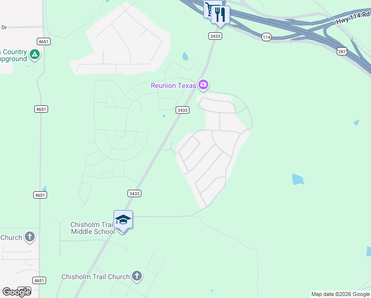 map of restaurants, bars, coffee shops, grocery stores, and more near Farm to Market Road 3433 in Rhome