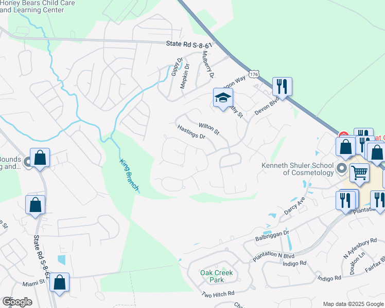 map of restaurants, bars, coffee shops, grocery stores, and more near 205 Lynton Court in Goose Creek