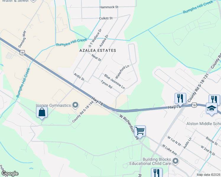 map of restaurants, bars, coffee shops, grocery stores, and more near 107 Tyron Road in Summerville