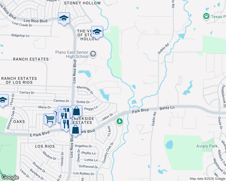 map of restaurants, bars, coffee shops, grocery stores, and more near 4521 Rosecliff Drive in Plano