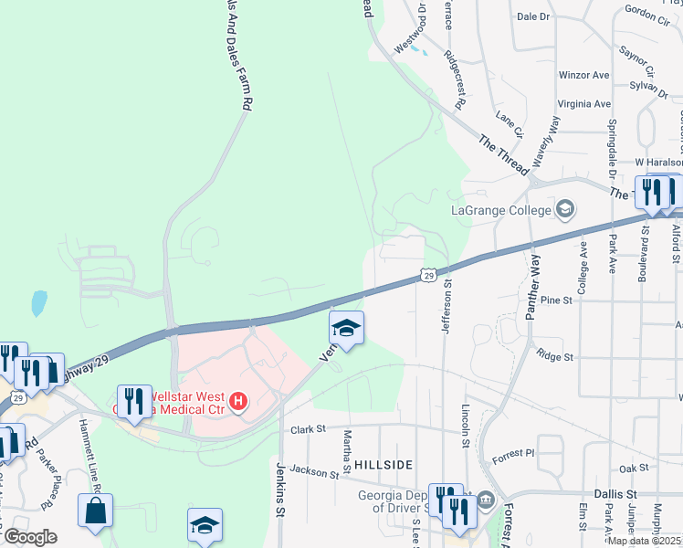 map of restaurants, bars, coffee shops, grocery stores, and more near 1402 Vernon Street in LaGrange