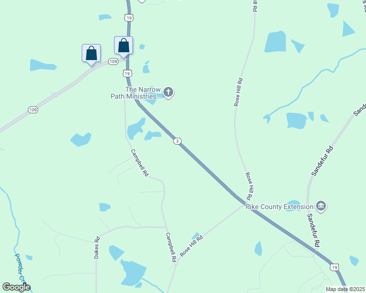 map of restaurants, bars, coffee shops, grocery stores, and more near 3600 U.S. 19 in Meansville