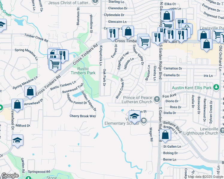 map of restaurants, bars, coffee shops, grocery stores, and more near 3816 Spanish Oak Drive in Flower Mound