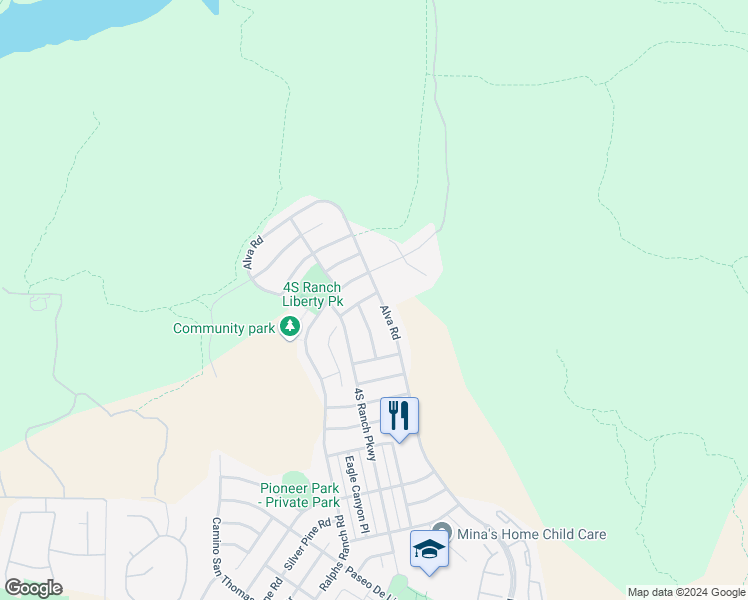 map of restaurants, bars, coffee shops, grocery stores, and more near 17676 Alva Road in San Diego