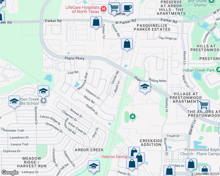 map of restaurants, bars, coffee shops, grocery stores, and more near 4661 Dozier Road in Carrollton
