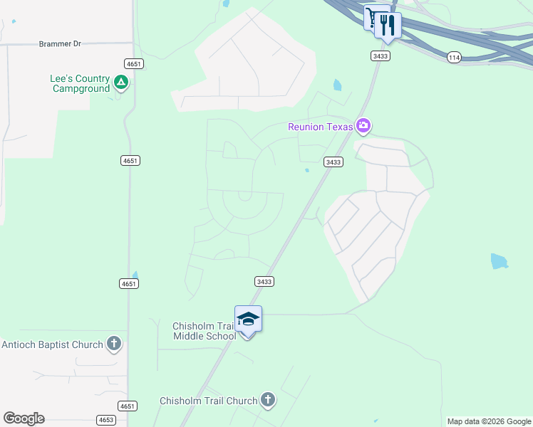 map of restaurants, bars, coffee shops, grocery stores, and more near Farm to Market Road 3433 in Rhome